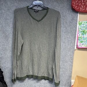 Giorgio Armani Olive and grey striped cotton viscose V-Neck long sleeve Sweater
